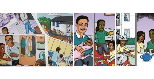 Tecknande illustrationer över olika familjesituationer.