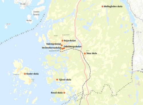 Karta över Strömstads grundskolor
